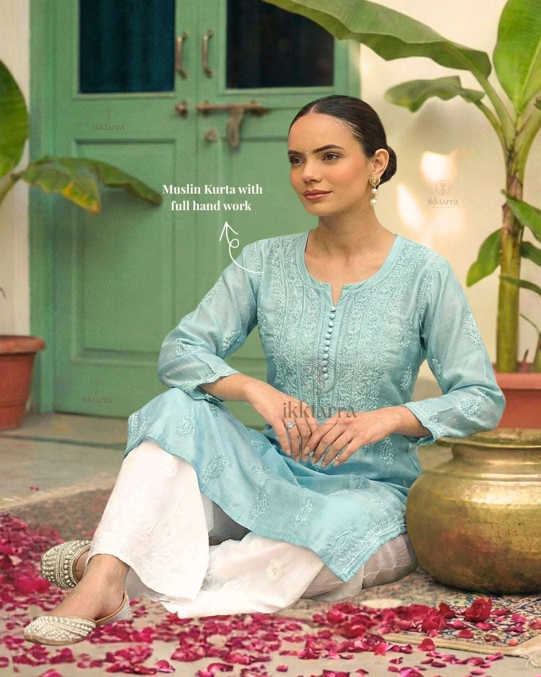 BLUE DAISY KURTA (Muslin Silk)
